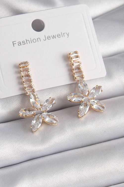 YRTCL Pirinç Gold Renk Su Yolu Zirkon Taşlı Çiçek Model Kadın Küpe