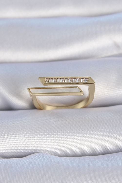 YRTCL Pirinç Gold Renk Zirkon Taşlı Beyaz Sedef Detay Kadın Yüzük