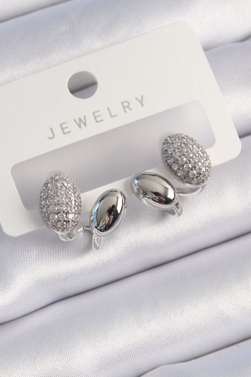 YRTCL Pirinç Gümüş Renk Zirkon Taşlı Kadın Küpe