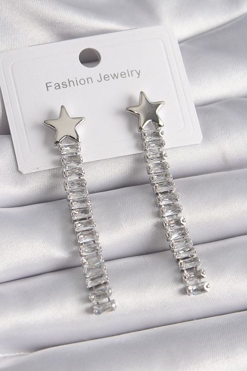 YRTCL Pirinç Gümüş Renk Yıldız Model Su Yolu Zirkon Taş Kadın Küpe