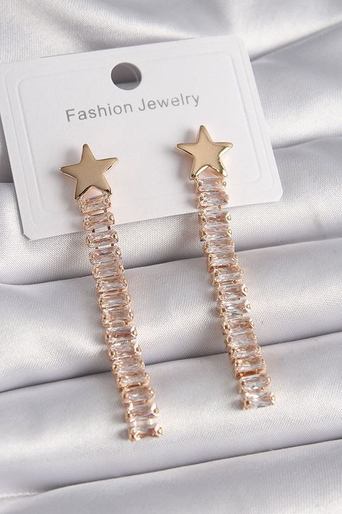 YRTCL Pirinç Gold Renk Yıldız Model Su Yolu Zirkon Taşlı Kadın Küpe