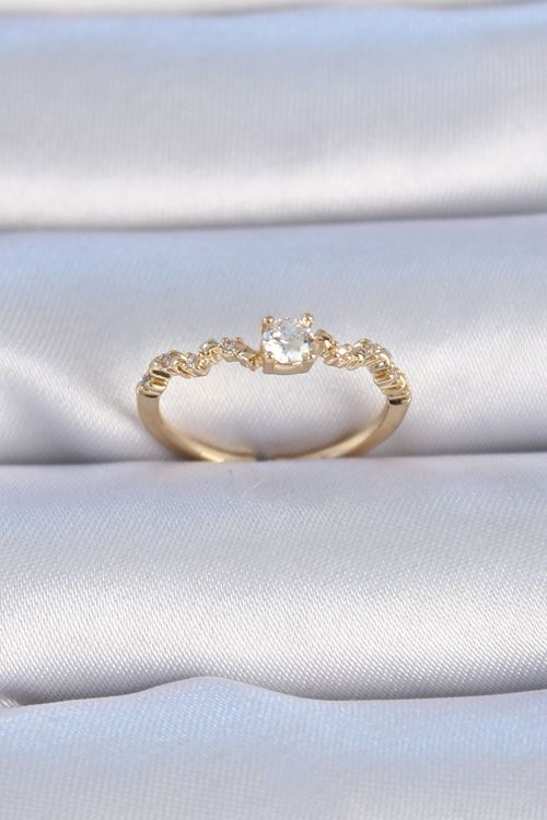 YRTCL Pirinç Gold Renk Tek Taş Model Zirkon Taşlı Kadın Yüzük