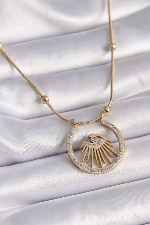 YRTCL 316L Çelik Gold Renk Zirkon Taşlı Göz Model Kadın Kolye