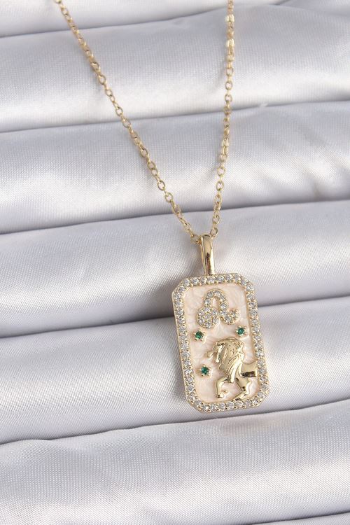 YRTCL 316L Çelik Gold Renk Zincir Aslan Burcu Zirkon Taşlı Kadın Kolye