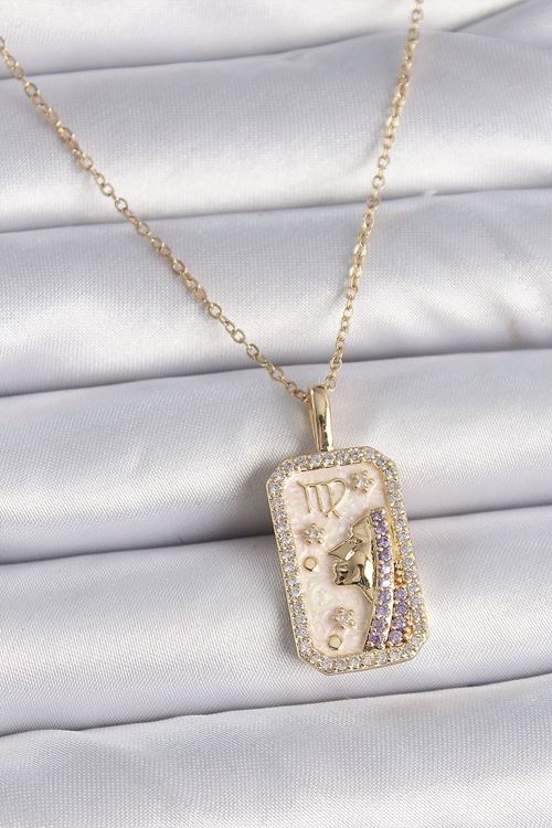 YRTCL 316L Çelik Gold Renk Zincir Başak Burcu Zirkon Taşlı Kadın Kolye