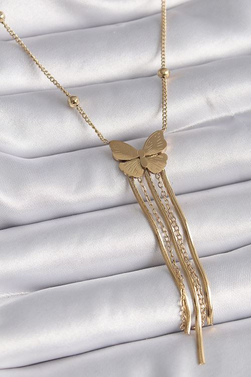 YRTCL 316L Çelik Gold Renk Kelebek Figür Sallantı İtalyan Zincirli Kadın Kolye