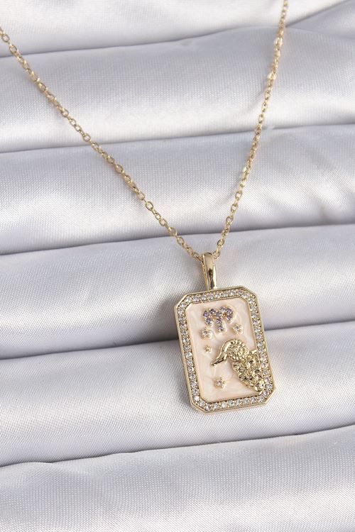 YRTCL 316L Çelik Gold Renk Zincir Koç Burcu Zirkon Taşlı Kadın Kolye