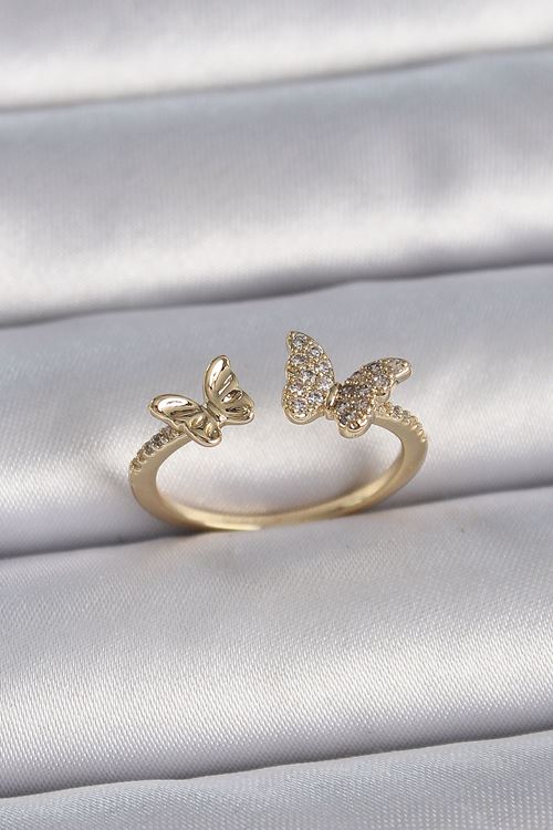 YRTCL Pirinç Gold Renk Ayarlanabilir Zirkon Taşlı Kelebek Model Kadın Yüzük
