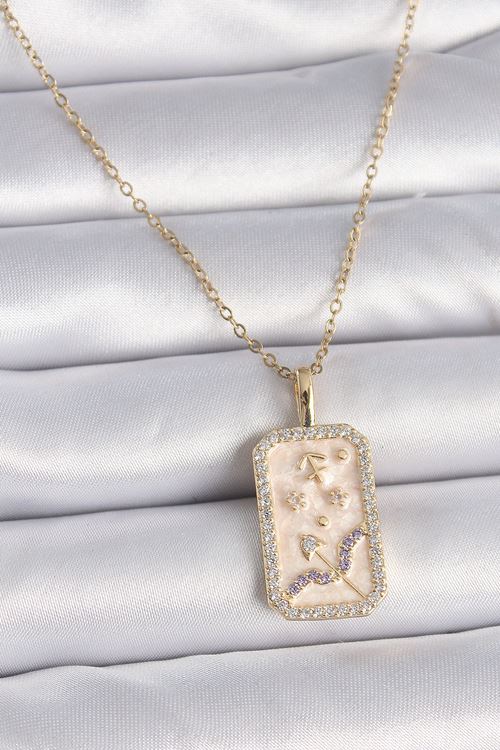 YRTCL 316L Çelik Gold Renk Zincir Yay Burcu Zirkon Taşlı Kadın Kolye