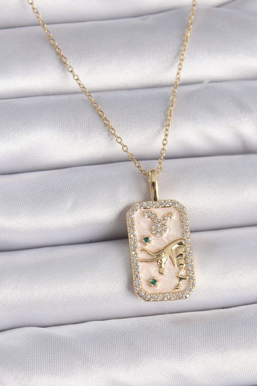 YRTCL 316L Çelik Gold Renk Zincir Boğa Burcu Zirkon Taşlı Kadın Kolye