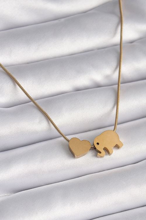 YRTCL 316L Çelik Gold Renk Fil Kalp Figürlü Kadın Kolye