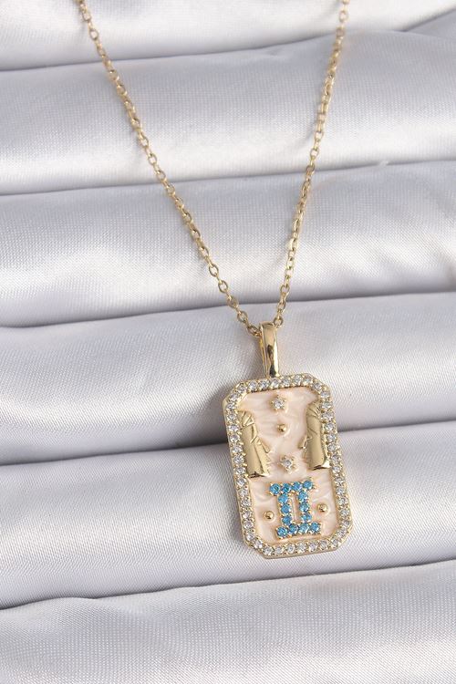 YRTCL 316L Çelik Gold Renk Zincir İkizler Burcu Zirkon Taşlı Kadın Kolye