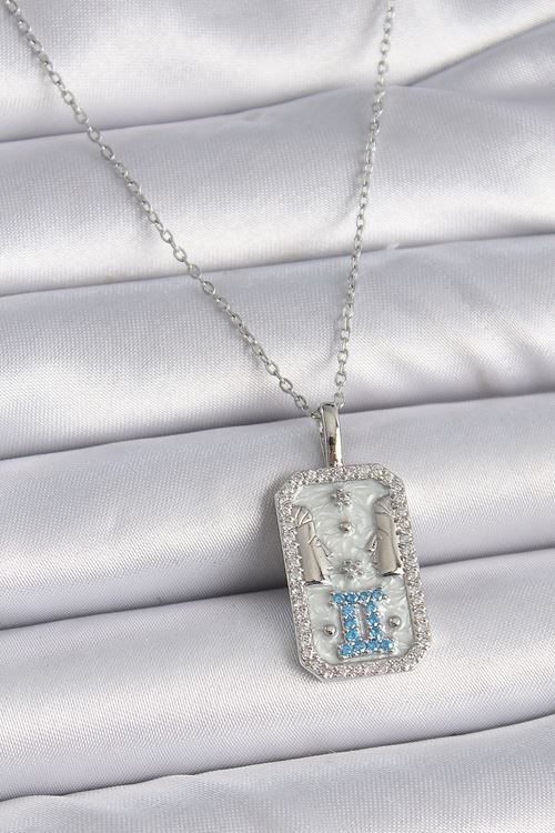 YRTCL 316L Çelik Gümüş Renk Zincir İkizler Burcu Zirkon Taşlı Kadın Kolye