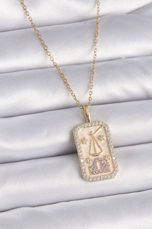 YRTCL 316L Çelik Gold Renk Zincir Terazi Burcu Zirkon Taşlı Kadın Kolye