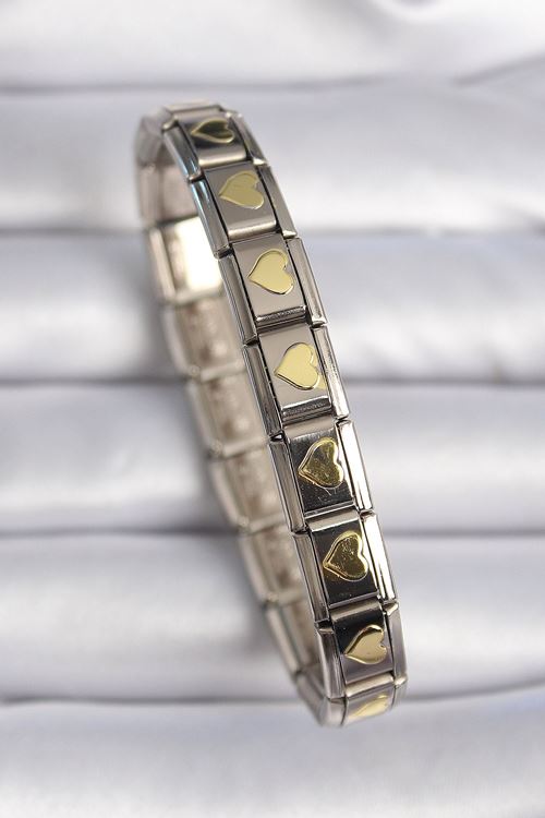 YRTCL 316L Çelik Gümüş Renk Gold Kalp İşleme Nomination Charm Bileklik