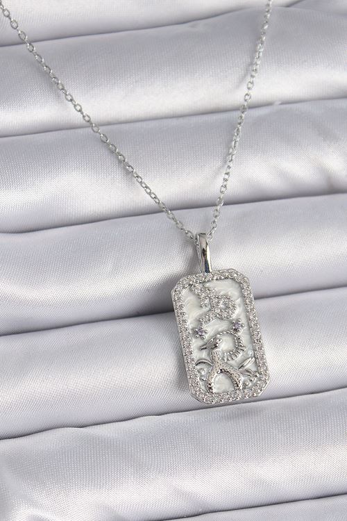 YRTCL 316L Çelik Gümüş Renk Zincir Oğlak Burcu Zirkon Taşlı Kadın Kolye