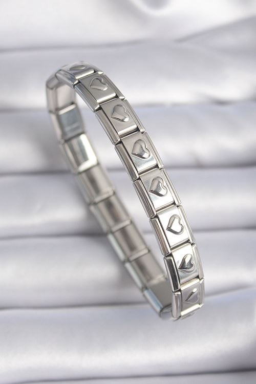 YRTCL 316L Çelik Gümüş Renk Kalp İşleme Nomination Charm Bileklik