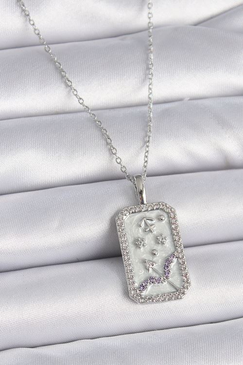 YRTCL 316L Çelik Gümüş Renk Zincir Yay Burcu Zirkon Taşlı Kadın Kolye