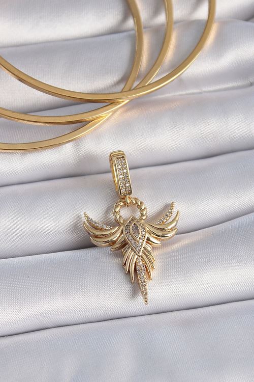 YRTCL Pirinç Gold Renk Zirkon Taşlı Anka Kuşu Model Ajda Charm