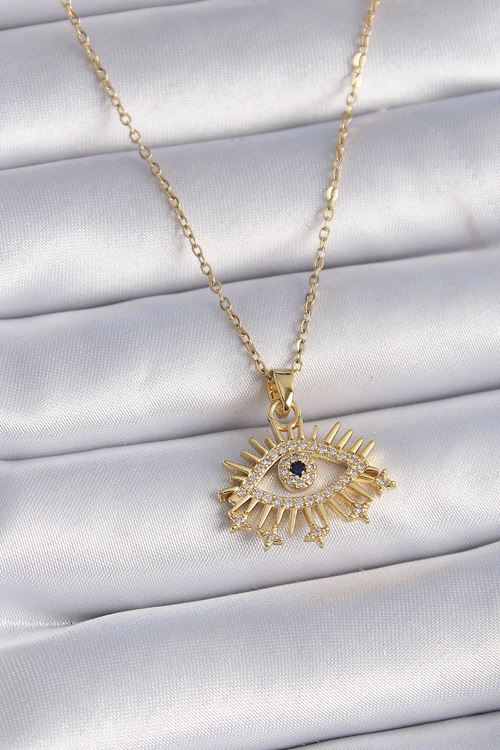 YRTCL 316L Çelik Gold Renk Zincir Zirkon Taşlı Göz Figür Kadın Kolye