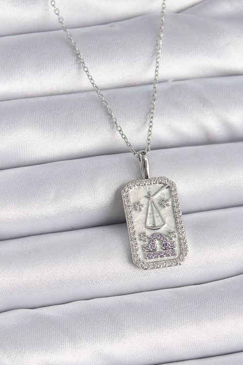 YRTCL 316L Çelik Gümüş Renk Terazi Burcu Zirkon Taşlı Kadın Kolye