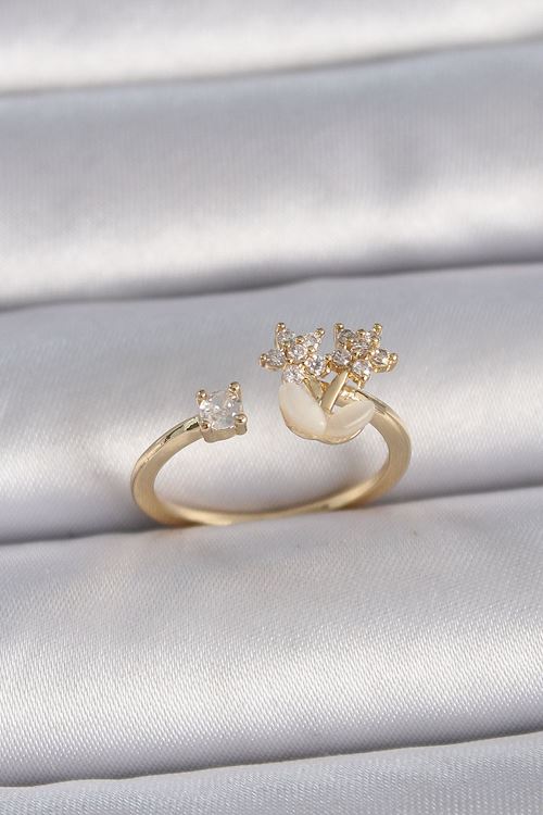 YRTCL Pirinç Gold Renk Ayarlanabilir Zirkon Taşlı Yıldız Model Kadın Yüzük