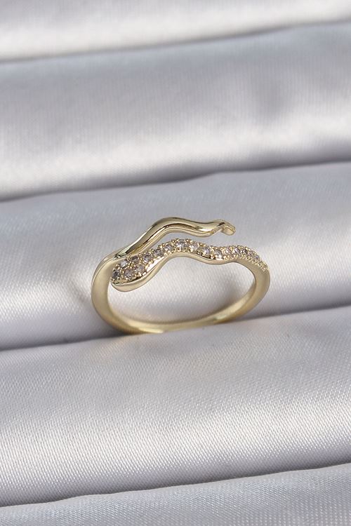 YRTCL Pirinç Gold Renk Zirkon Taşlı Yılan Ayarlanabilir Model Kadın Yüzük