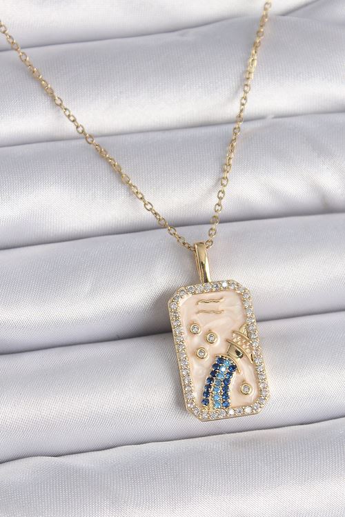 YRTCL 316L Çelik Gold Renk Zincir Kova Burcu Zirkon Taşlı Kadın Kolye