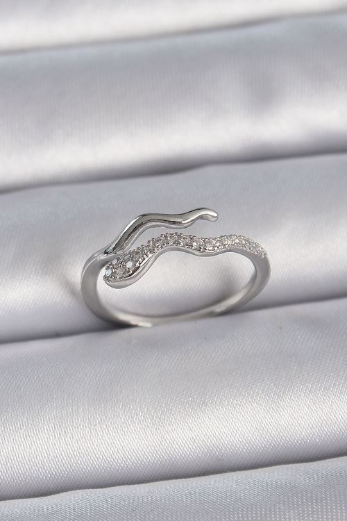 YRTCL Pirinç Gümüş Renk Zirkon Taşlı Yılan Ayarlanabilir Model Kadın Yüzük