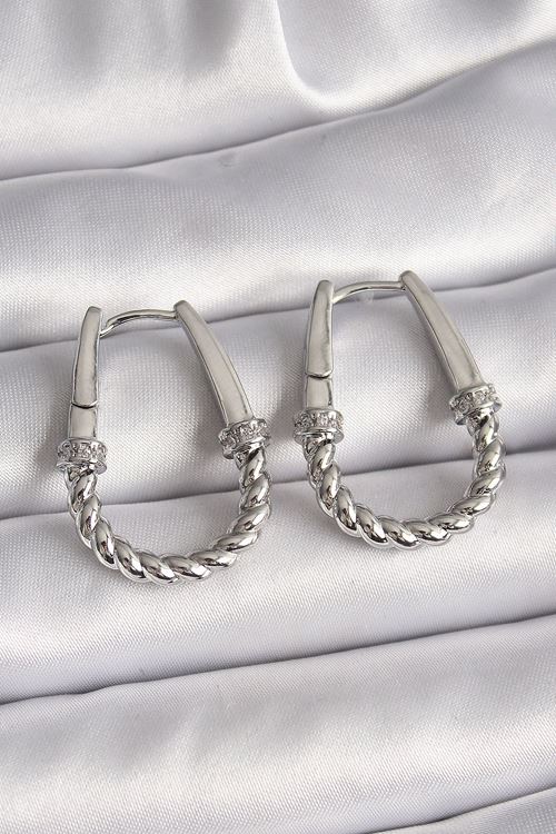 YRTCL 316L Çelik Gümüş Renk Zirkon Taş Detaylı Burma Halka Model Kadın Küpe