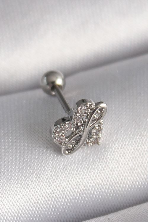 YRTCL 316L Çelik Gümüş Renk Zirkon Taşlı Sonsuzluk Detay Tragus Piercing