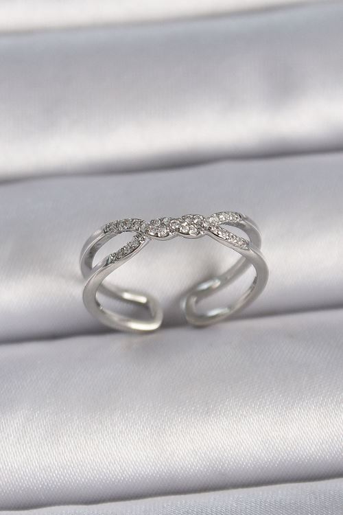 YRTCL Pirinç Gümüş Renk Ayarlanabilir Zirkon Taşlı Sarmal Model Kadın Yüzük