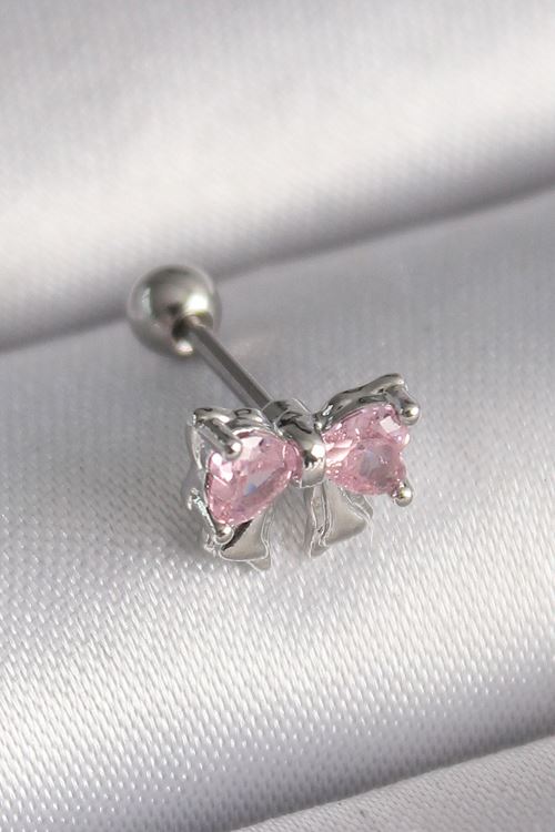 YRTCL 316L Çelik Gümüş Renk Pembe Zirkon Taşlı Fiyonk Tragus Piercing