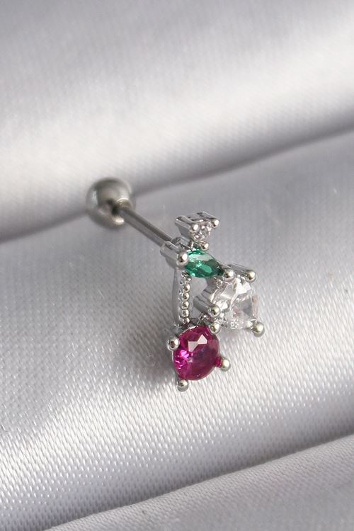 YRTCL 316L Çelik Gümüş Renk Zirkon Taşlı Tragus Piercing