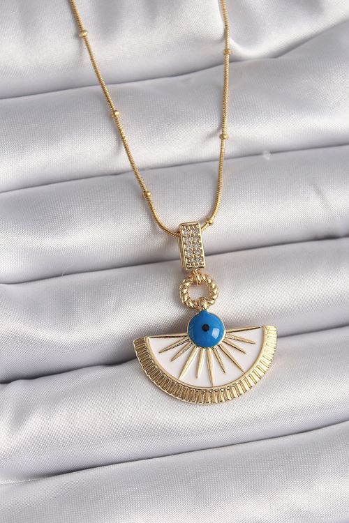YRTCL 316L Çelik Gold Renk Zincir Zirkon Taş Detaylı Nazar Boncuk Göz Model Kadın Kolye