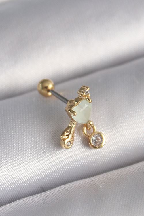 YRTCL 316L Çelik Gold Renk Beyaz Mineli Kalp Sallantı Zirkon Taşlı Tragus Piercing