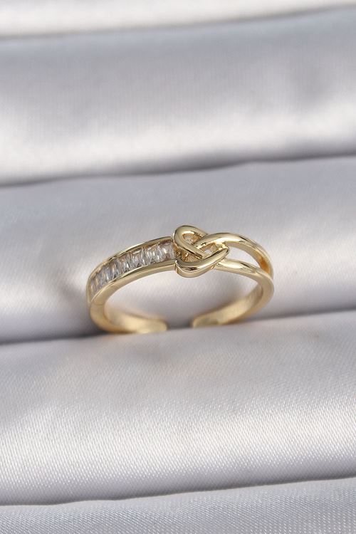 YRTCL Pirinç Gold Renk Ayarlanabilir Zirkon Taşlı Düğüm Kalp Model Kadın Yüzük