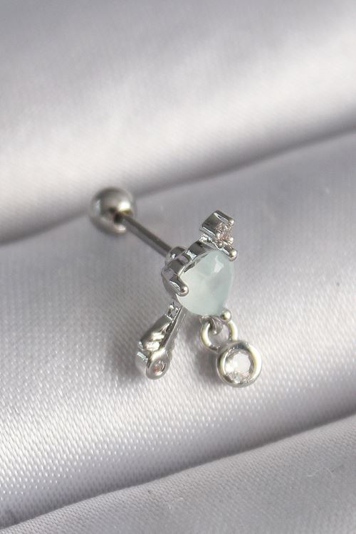 YRTCL 316L Çelik Gümüş Renk Beyaz Minelik Kalp Sallantı Zirkon Taş Detay Tragus Piercing