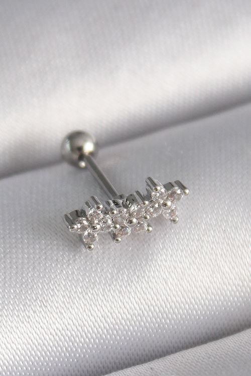YRTCL 316L Çelik Gümüş Renk Zirkon Taşlı Yonca Tragus Piercing
