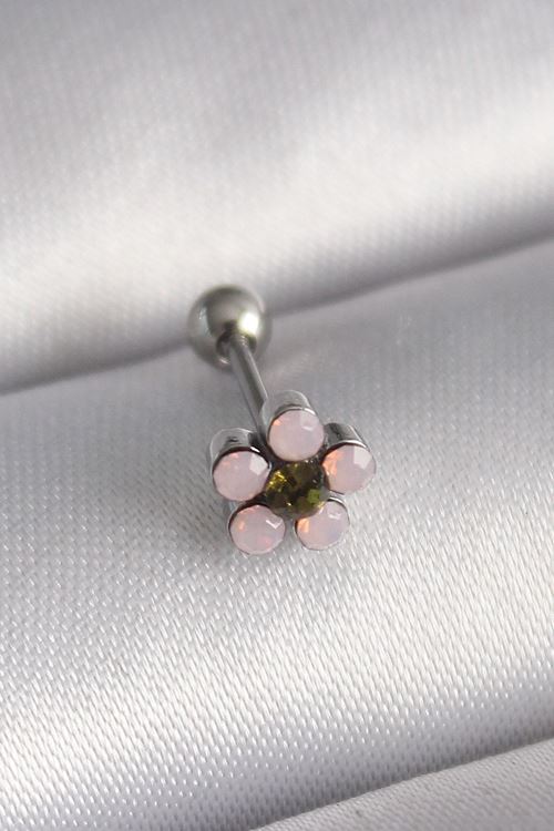 YRTCL 316L Çelik Gümüş Renk Zirkon Taşlı Çiçek Tragus Piercing