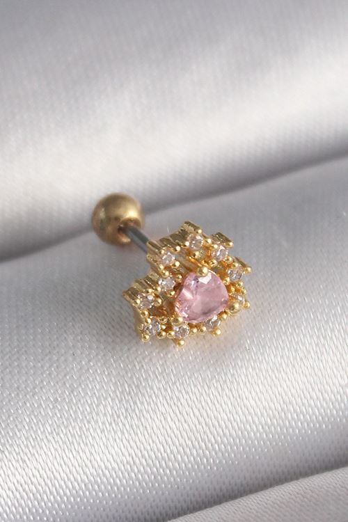 YRTCL 316L Çelik Gold Renk Zirkon Taşlı Kalp Tragus Piercing