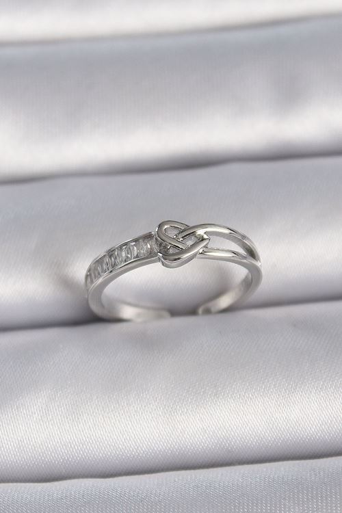 YRTCL Pirinç Gümüş Renk Ayarlanabilir Zirkon Taşlı Düğüm Kalp Model Kadın Yüzük