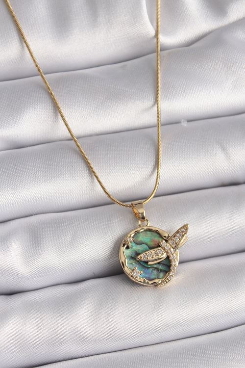 YRTCL 316L Çelik Gold Renk Zincir Zirkon Taşlı Yusufçuk Model Kadın Kolye