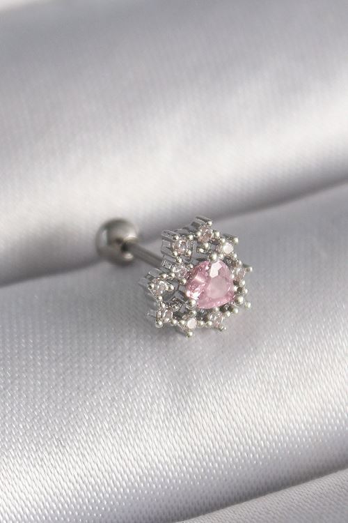 YRTCL 316L Çelik Gümüş Renk Zirkon Taşlı Kalp Tragus Piercing