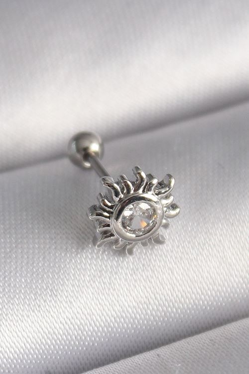YRTCL 316L Çelik Gümüş Renk Zirkon Taşlı Güneş Tragus Piercing