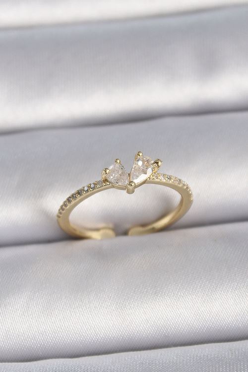 YRTCL Pirinç Gold Renk Ayarlanabilir Zirkon Taşlı Kalp Model Kadın Yüzük