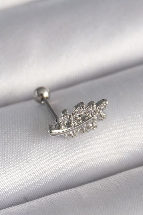 YRTCL 316L Çelik Gümüş Renk Zirkon Taşlı Dal Tragus Piercing