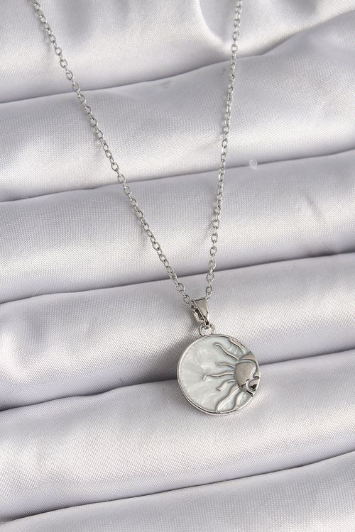 YRTCL 316L Çelik Gümüş Renk Zincir Beyaz Sedefli Gün Batımı Model Kadın Kolye