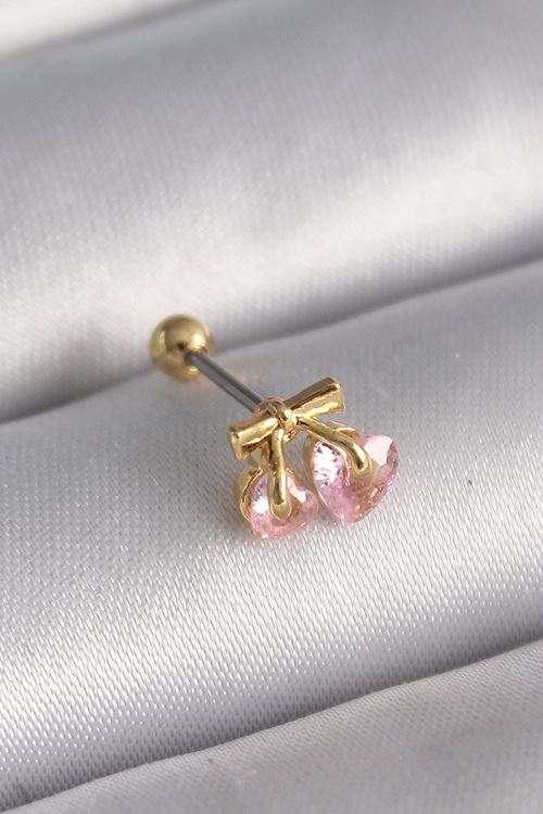 YRTCL 316L Çelik Gold Renk Pembe Zirkon Taşlı Kalp Tragus Piercing