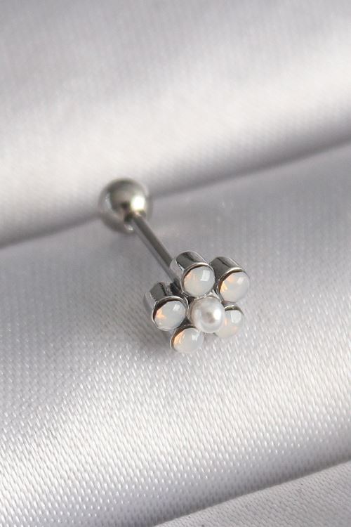 YRTCL 316L Çelik Gümüş Renk Zirkon Taşlı Çiçek Model Tragus Piercing